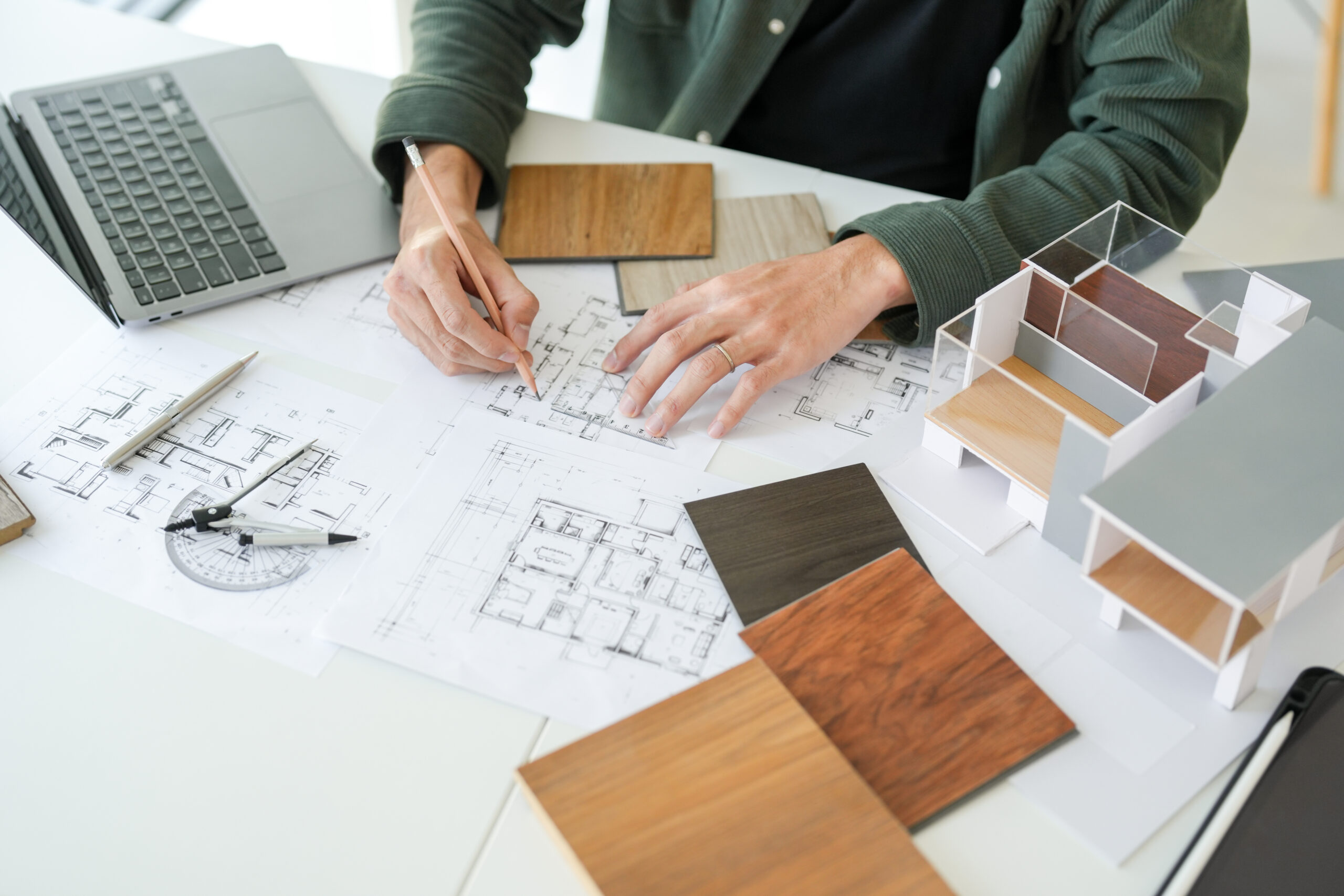 Architecture interior Asianman Creative project plan designer home and Choose interior materials drawing interior on blueprint.